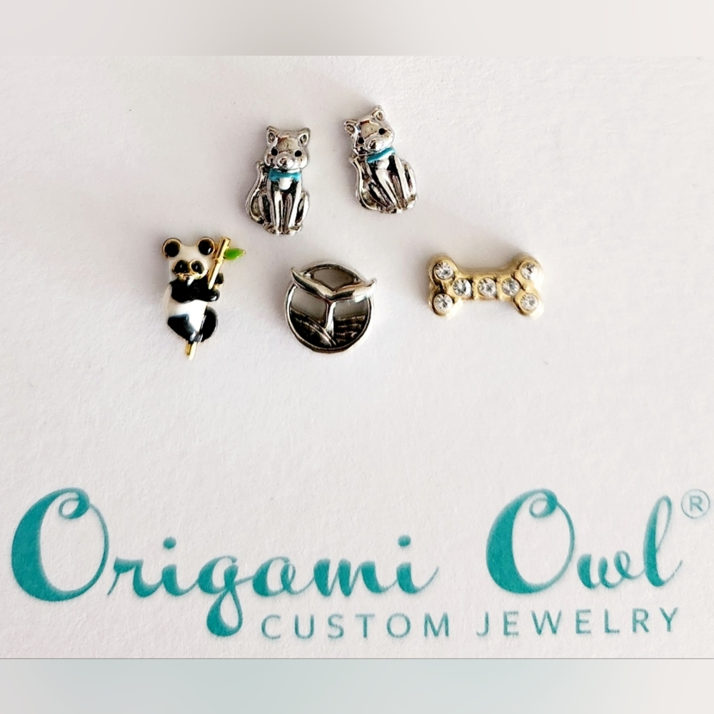 Origami Owl 🦉 Cats, Panda Bear, Whale Tail, Dog Bone Charms Set of 5 NWT $16